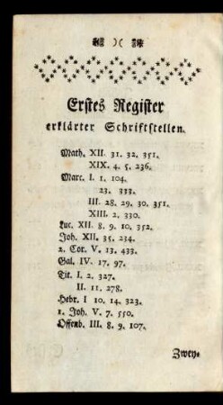 Erstes Register erklärter Schriftstellen.