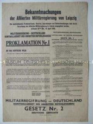 Proklamationen, Gesetze, Anordnungen, Bekanntmachungen und Verordnungen der Alliierten Militärregierung in Leipzig