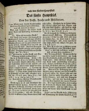 Das fünfte Hauptstück. Von der Busse, Beicht und Absolution. - Das sechste Hauptstück. Vom heiligen Abendmahl.