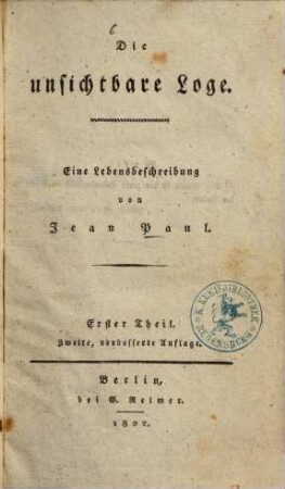 Die unsichtbare Loge : eine Lebensbeschreibung, 1