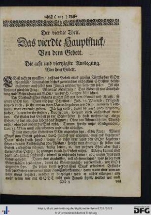 Der vierdte Theil. Das vierdte Hauptstuck, Von dem Gebett.