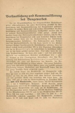 Verstaatlichung und Kommunalisierung des Baugewerbes