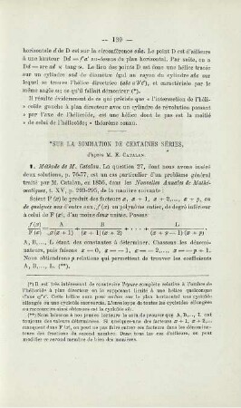 SUR LA SOMMATION DE CERTAINES SÉRIES.