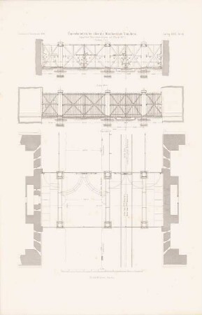 Weichselbrücke, Graudenz: Grundriss, Ansicht, Schnitt Torverschluss (aus: Atlas zur Zeitschrift für Bauwesen, hrsg. v. G. Erbkam, Jg. 32, 1882)