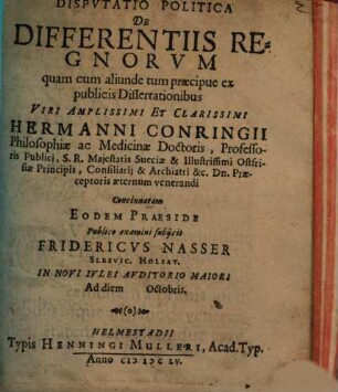 Disputatio Politica De Differentiis Regnorum