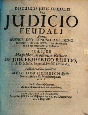 Discursus Iuris Feudalis De Iudicio Feudali