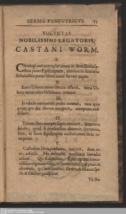 Voluntas Nobilissimi Legatoris, Castani Worm