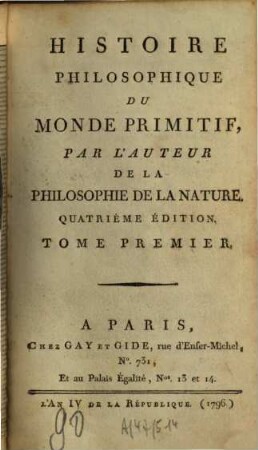 Histoire Philosophique Du Monde Primitif, 1