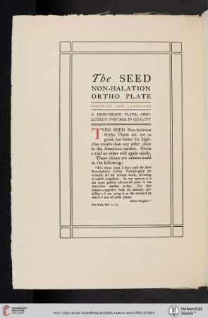 [M. A. Seed Dry Plate Company] [The Seed Non-Halation Ortho Plate]