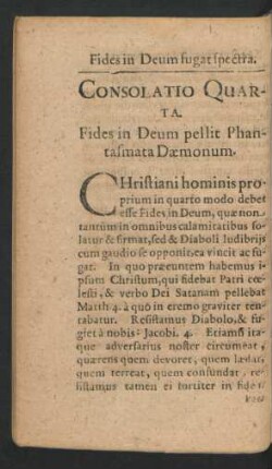 Consolatio Quarta. Fides in deum pellit Phantasmata Daemonum.
