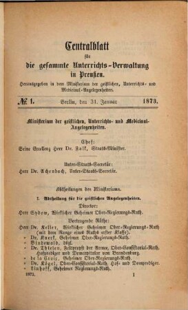 Zentralblatt für die gesamte Unterrichtsverwaltung in Preußen. 1873