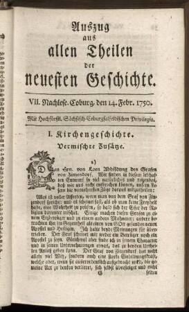 VII. Nachlese. Coburg, den 14. Febr. 1750.