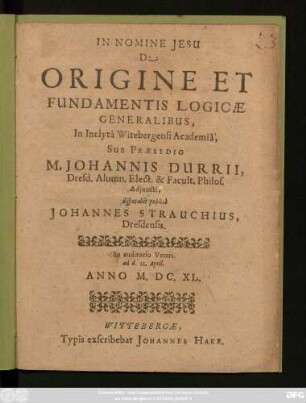 De Origine Et Fundamentis Logicae Generalibus