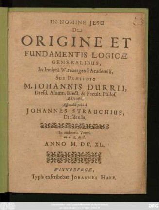 De Origine Et Fundamentis Logicae Generalibus