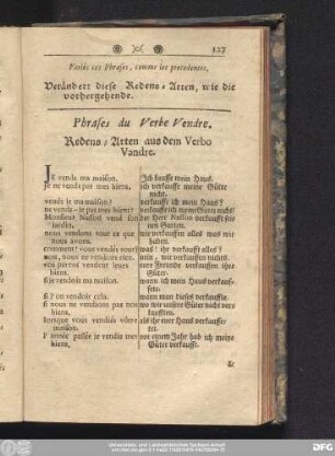 Phrases du Verbe Vendre. Redens-Arten aus dem Verbo Vendre.