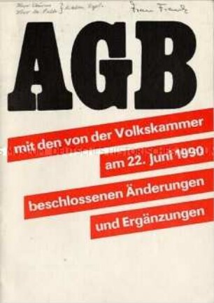 Broschüre mit dem vollständigen Text des letztes Arbeitsgesetzbuch der DDR