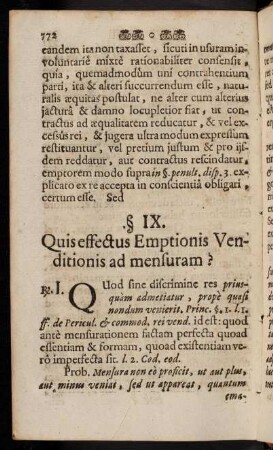 772-790, §§. IX. Quis effectus Emptionis Venditionis ad mensuram? - XI. Quis effectus emptionis venditionis [...]?