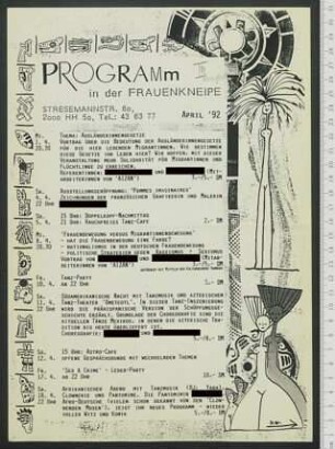 Programm in der Frauenkneipe : April '92