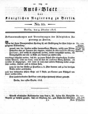 No 20, 9. Oktober 1816