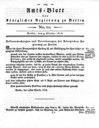 No 20, 9. Oktober 1816