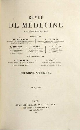 Revue de médecine. 2,[a] = Jan. - Juin. 1882. - S. 1 - 560