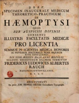 Specimen inaug. med. theor.-pract. de haemoptysi