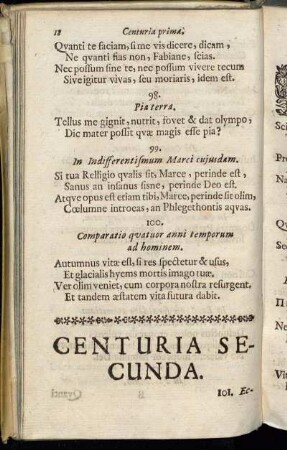 Centuria Secunda.