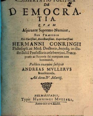 Dissertatio Politica De Democratia