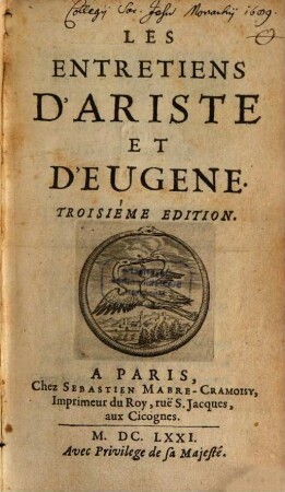 Les entretiens d'Ariste et d'Eugène