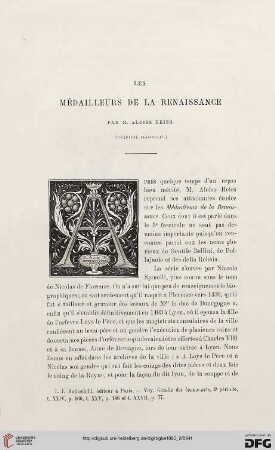 2. Pér. 32.1885: Aloi͏̈ss Heiss, Les médailleurs de la Renaissance, 5 : [Rezension]