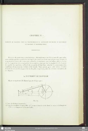 Chapitre VI Éléments de Machines pur la Transformation du Mouvement Rectiligne en Mouvement de Rotation et Réciproquement