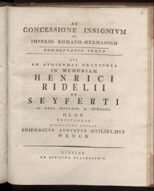 Commentatio 6: De Concessione Insignium In Imperio Romano-Germanico. Commentatio 6