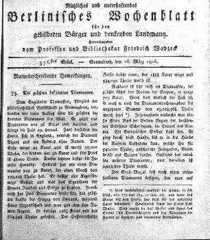 376stes Stueck, 16. Maerz 1816