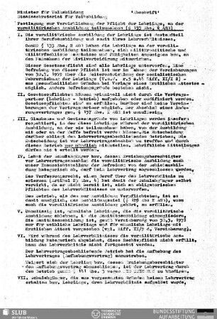 Festlegung zur Verwirklichung der Pflicht der Lehrlinge, an der vormilitärischen Ausbildung teilzunehmen : Abschrift