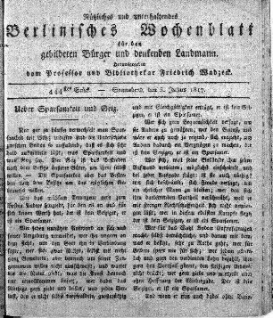 444stes Stueck, Sonnabend, den 5. Julius 1817