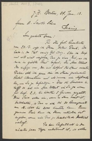 Brief an B. Schott's Söhne : 24.01.1913