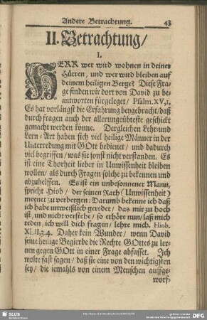 II. Betrachtung [Von denen Jüngern welchen Jesus seine Verklährung gezeiget]
