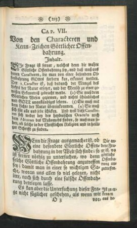 Cap. VII. Von den Characteren und Kenn-Zeichen Göttlicher Offenbahrung.