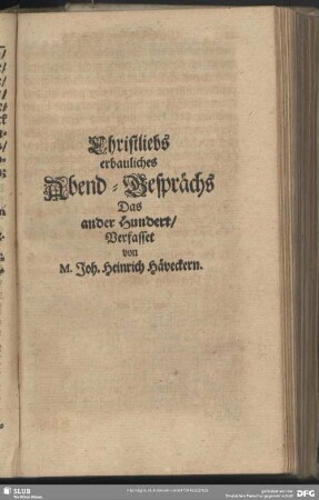 Christliebs erbauliches Abend-Gesprächs Das ander Hundert