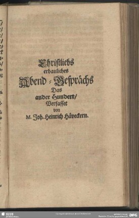 Christliebs erbauliches Abend-Gesprächs Das ander Hundert