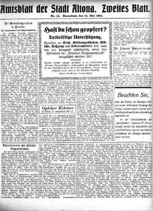 Nummer 22. Zweites Blatt. : Sonnabend, den 31. Mai 1924