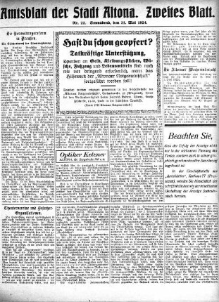 Nummer 22. Zweites Blatt. : Sonnabend, den 31. Mai 1924