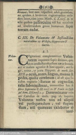 C. III. De Voluntate & Instinctibus naturalibus ex Willisio, Hippocrate & Sacris