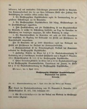 Nr. 68: Ministerialverordnung vom 7. April 1916 über den Ankauf von Rindvieh