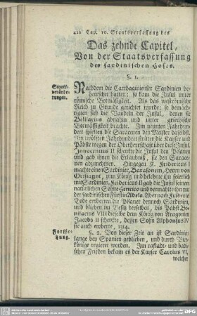Das zehnde Capitel, Von der Staatsverfassung des sardinischen Hofes