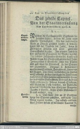 Das zehnde Capitel, Von der Staatsverfassung des sardinischen Hofes
