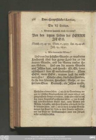 Die VI Lection. Von den letzten Leiden des Herrn Jesu.