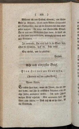 Acht und vierzigster Brief. Frau Hervei an Clarissa. - Vier und Funfzigster Brief. Fräulein Howe an Clarissa.