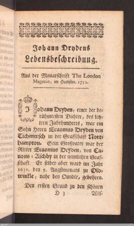 Johann Drydens Lebensbeschreibung.