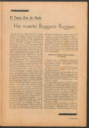 Ha muerto Ruggero Ruggeri : El teatro está de duelo